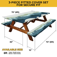Fitted picnic table cover stretched over a table