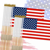 FLAGMESAGE American flags on wooden poles, 12x18 inches, 24 pack