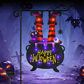 FLAGMESAGE Halloween Lighted Garden Flag featuring witch feet design front view