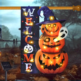 FLAGMESAGE Halloween Lighted Garden Flag front view with pumpkin design