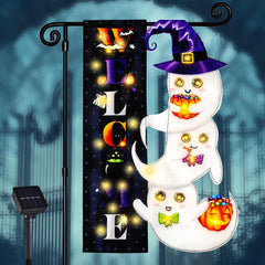 FLAGMESAGE Halloween Lighted Garden Flag with ghost design front view