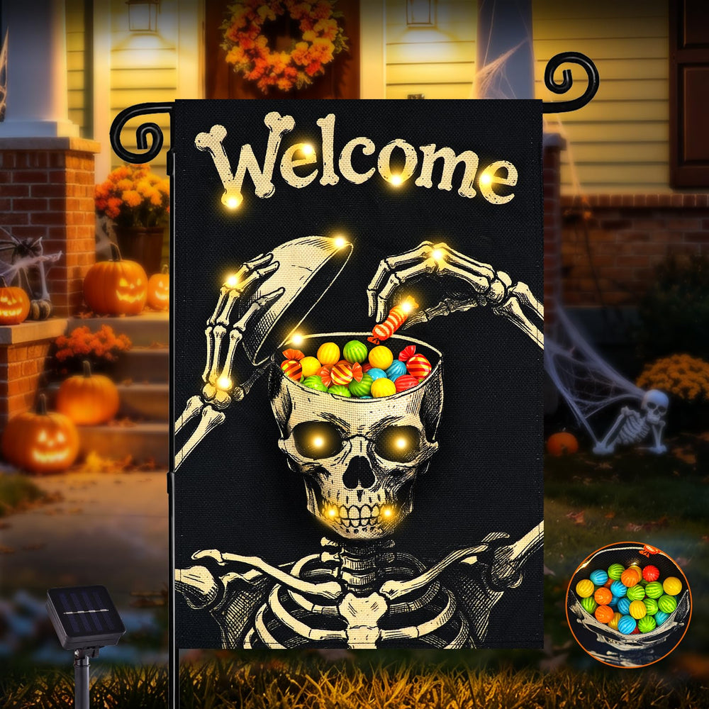 FLAGMESAGE Halloween Lighted Garden Flag with Skeleton Design