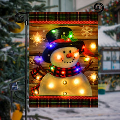 FLAGMESAGE lighted Christmas snowman garden flag front view