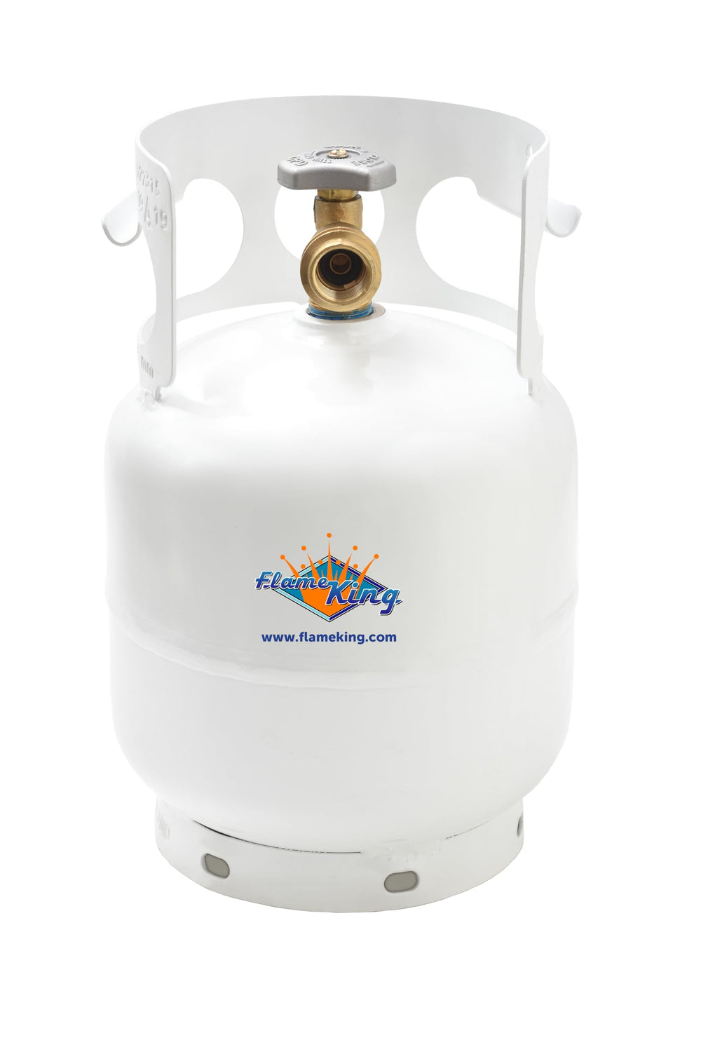 Flame King 5LB empty propane tank front view with OPD valve