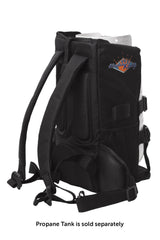 Flame King Propane Tank Backpack Carrier on a person outdoors