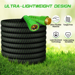 Flexible garden hose coiled neatly for storage