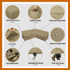 Flexiyard sectional sofa cover secured with click-close straps