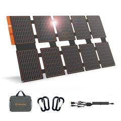 FlexSolar 100W solar panel front view with folded design