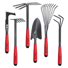 FLORA GUARD 6-piece garden tool set including trowel, rakes, and hoe