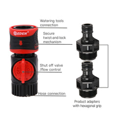 Flow control and shutoff valve on Eden quick connector