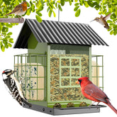 FlowaFoli Metal Bird Feeder with double suet cage, green