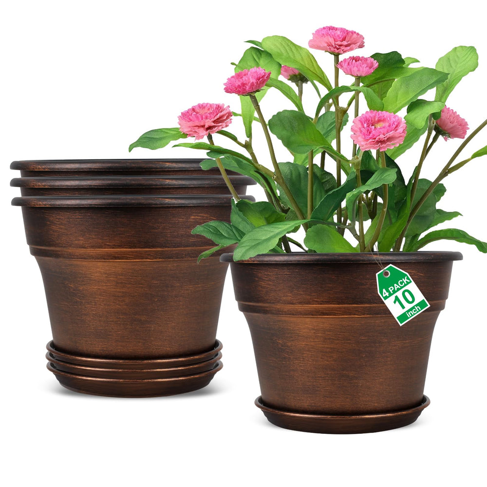 Fodetyff 10 inch copper planter front view with saucer