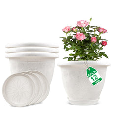 Fodetyff 12 inch white plastic flower pot front view