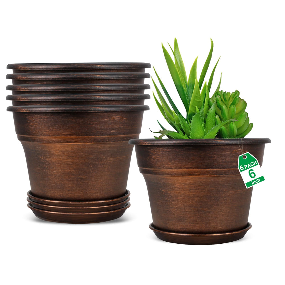 Fodetyff 6 inch copper planter front view with saucer