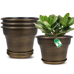 Fodetyff 8 inch gold planter pot set of 4 with saucers