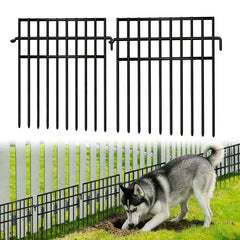 FOKEP 14 Panels Animal Barrier Fence, black metal panels front view