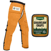 FORESTER Chainsaw Chaps front view in orange, 35 inches