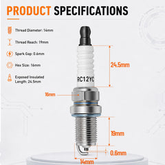 Four JSIERLUOV RC12YC Spark Plugs arranged on a surface