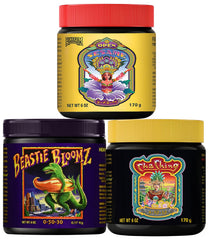 FoxFarm Soluble Trio Pack front view showing Open Sesame, Beastie Bloomz, Cha Ching