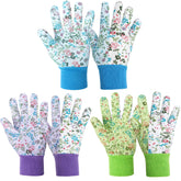 Front view of Ainiv Floral Gardening Gloves in green floral pattern