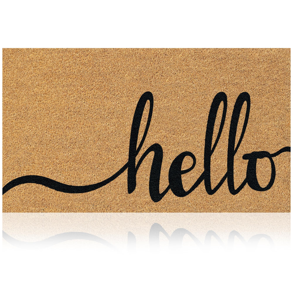 Front view of AMARU Coir Welcome Mat Hello Classic 2 design