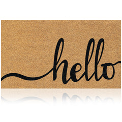 Front view of AMARU Coir Welcome Mat Hello Classic 2 design
