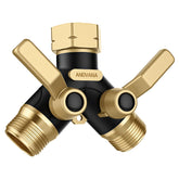 Front view of ANDVANA 2 Way Heavy Duty Hose Splitter in black and gold
