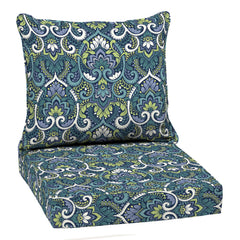 Front view of Arden Outdoor Deep Seat Cushion Set in Blue Damask