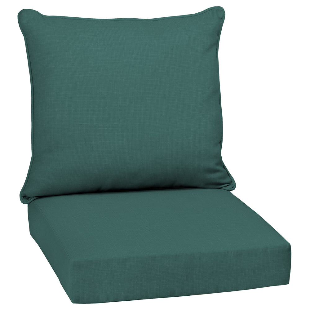 Front view of Arden Outdoor Deep Seat Cushion Set in peacock blue green