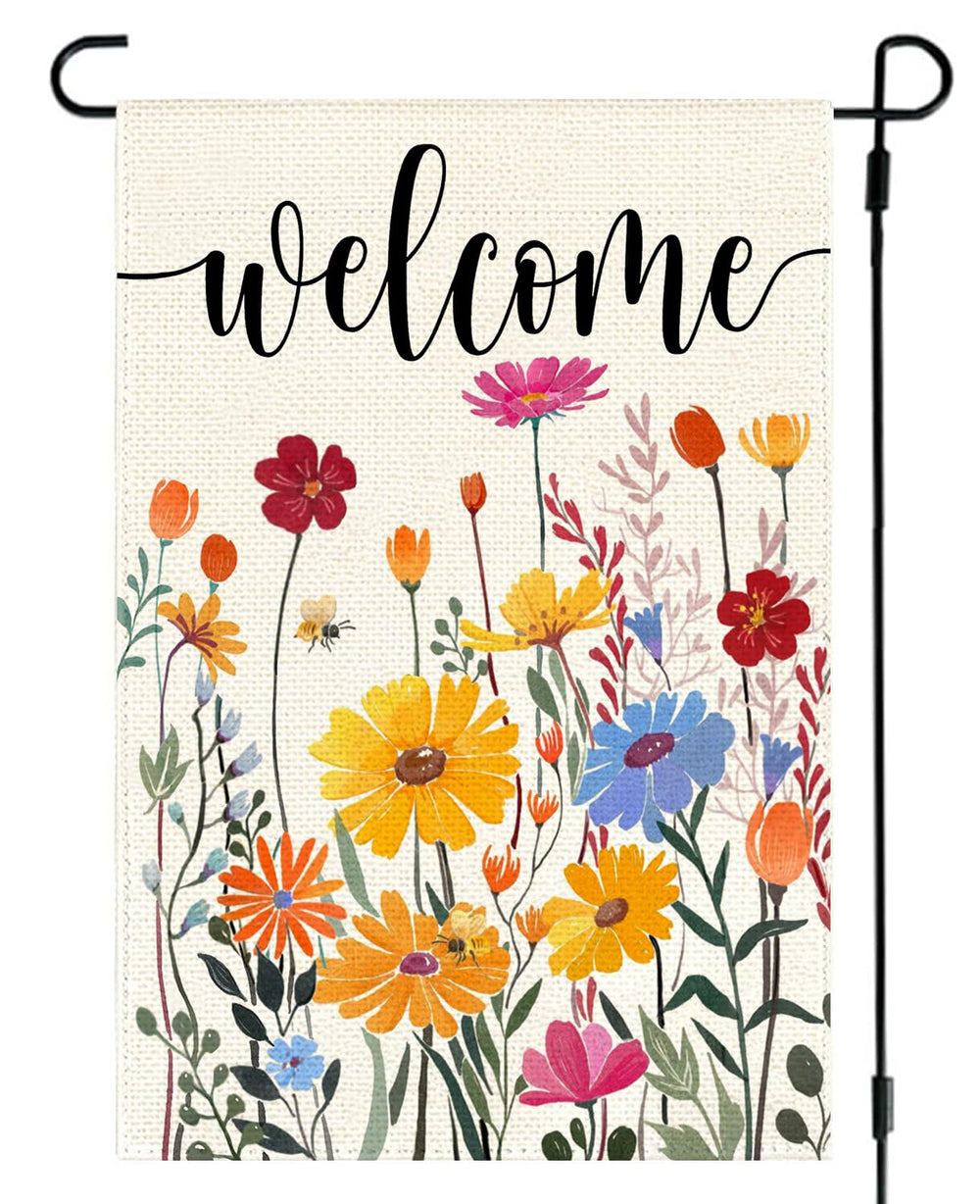 Front view of ARGOOFG 12x18 inch spring garden flag with floral design