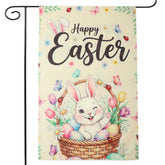 Front view of BANANABROTHER Easter Garden Flag featuring a winking bunny