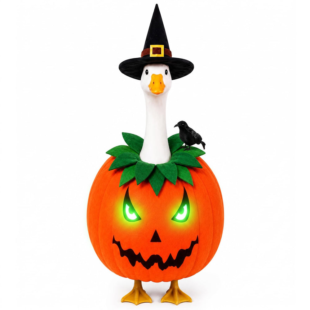 Front view of Celltestria Halloween pumpkin goose outfit set in orange