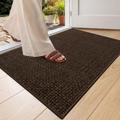 Front view of Color&Geometry Ultra-Thin Indoor Door Mat 24"x36" in brown