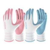 Front view of COOLJOB gardening gloves in Sakura Pink and Light Blue