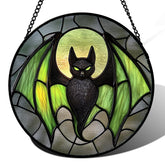 Front view of CRISGIF Black Bat Halloween Stained Glass Suncatcher