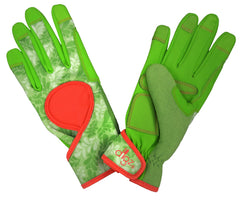 Front view of DIGZ Gardening Gloves in green leaves pattern