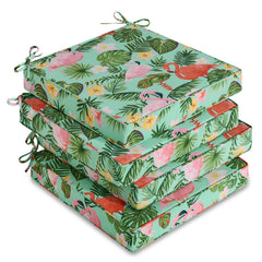 Front view of downluxe outdoor chair cushions in Tropical Flamingo