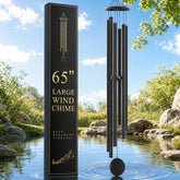 Front view of FSVGYY 65-inch black wind chime with six aluminum tubes