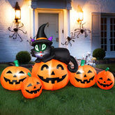 Front view of FunFanso 5FT Halloween inflatable pumpkin with black cat