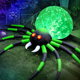Front view of FunFanso 8 FT inflatable spider with green light