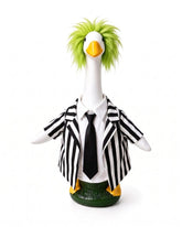 Front view of GigaCircle Halloween Porch Goose Outfit with striped suit