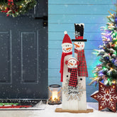 Front view of Glitzhome Snowman Family Porch Sign with LET IT SNOW text