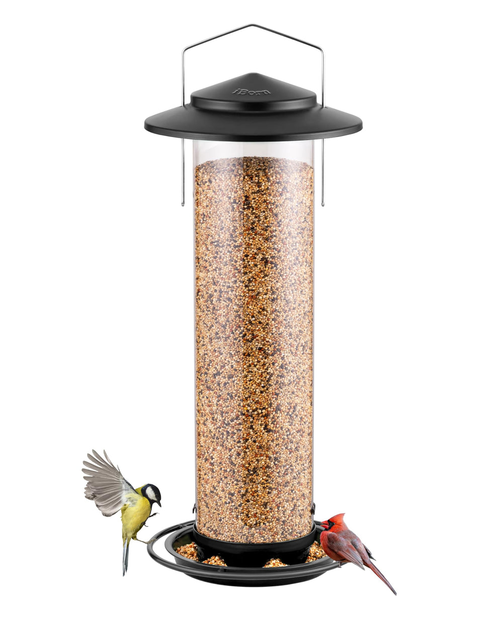 Front view of iBorn Metal Bird Feeder with large roof