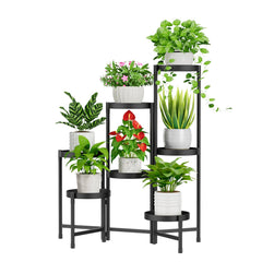 Front view of iDavosic.ly 7 Tier Metal Plant Stand in black