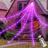 Front view of inin Halloween Spider Web Light Decorations 200 inches with LED lights