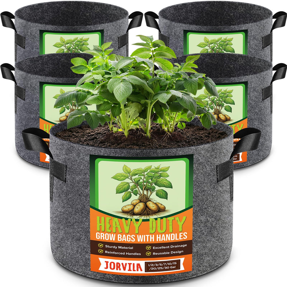 Front view of Jorvila 5 Gallon Grow Bags in gray