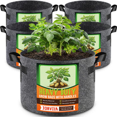 Front view of Jorvila 5 Gallon Grow Bags in gray
