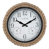 Front view of La Crosse 14-inch Rowan wall clock with braided rope design