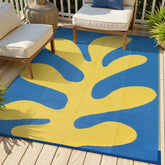 Front view of Lahome 6x9 outdoor rug in blue and yellow