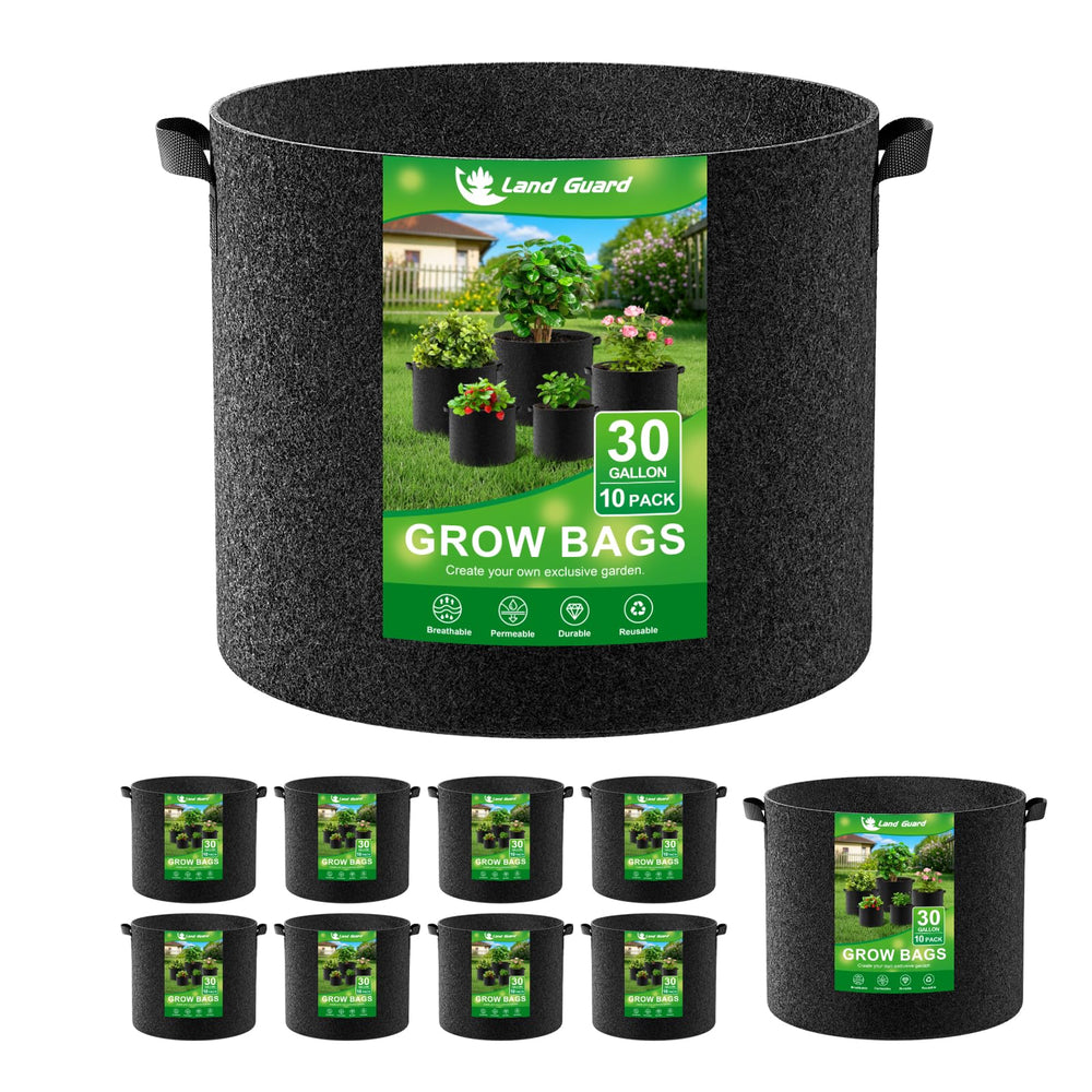 Front view of Land Guard 30 Gallon Fabric Grow Bags, black
